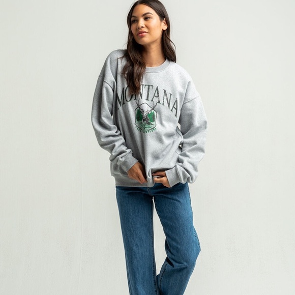 TILLYS FULL TILT MONTANA GREY WOMENS SMALL CREWNECK CUTE DEER GREEN GRAPHIC - Picture 6 of 6
